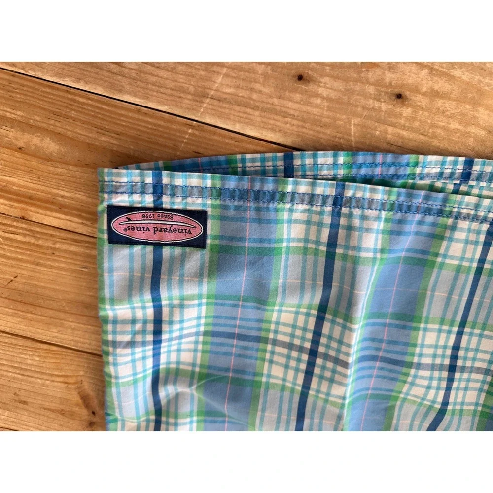 Vineyard Vines Mens Plaid Board Shorts Blue Green Pink Size 34 Swim Trunks
